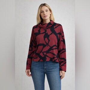 CHALET et Ceci Women's XS Red Abstract Sweater Pullover Cowl Neck